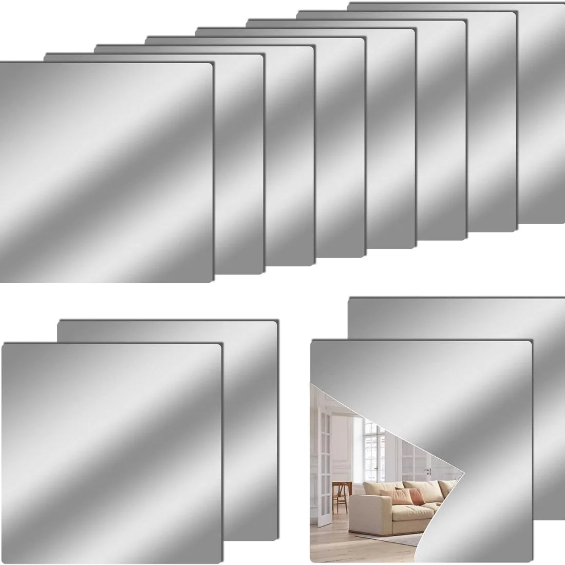 Set of 4 Shatterproof Full-Length Frameless Acrylic Wall Mirrors for Bedroom Use